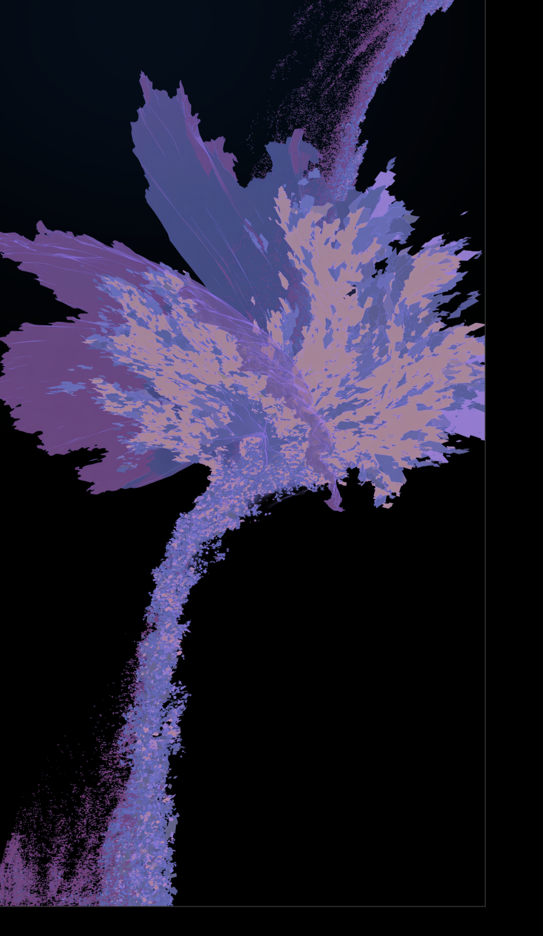 A violet particle bloom suspended against black.